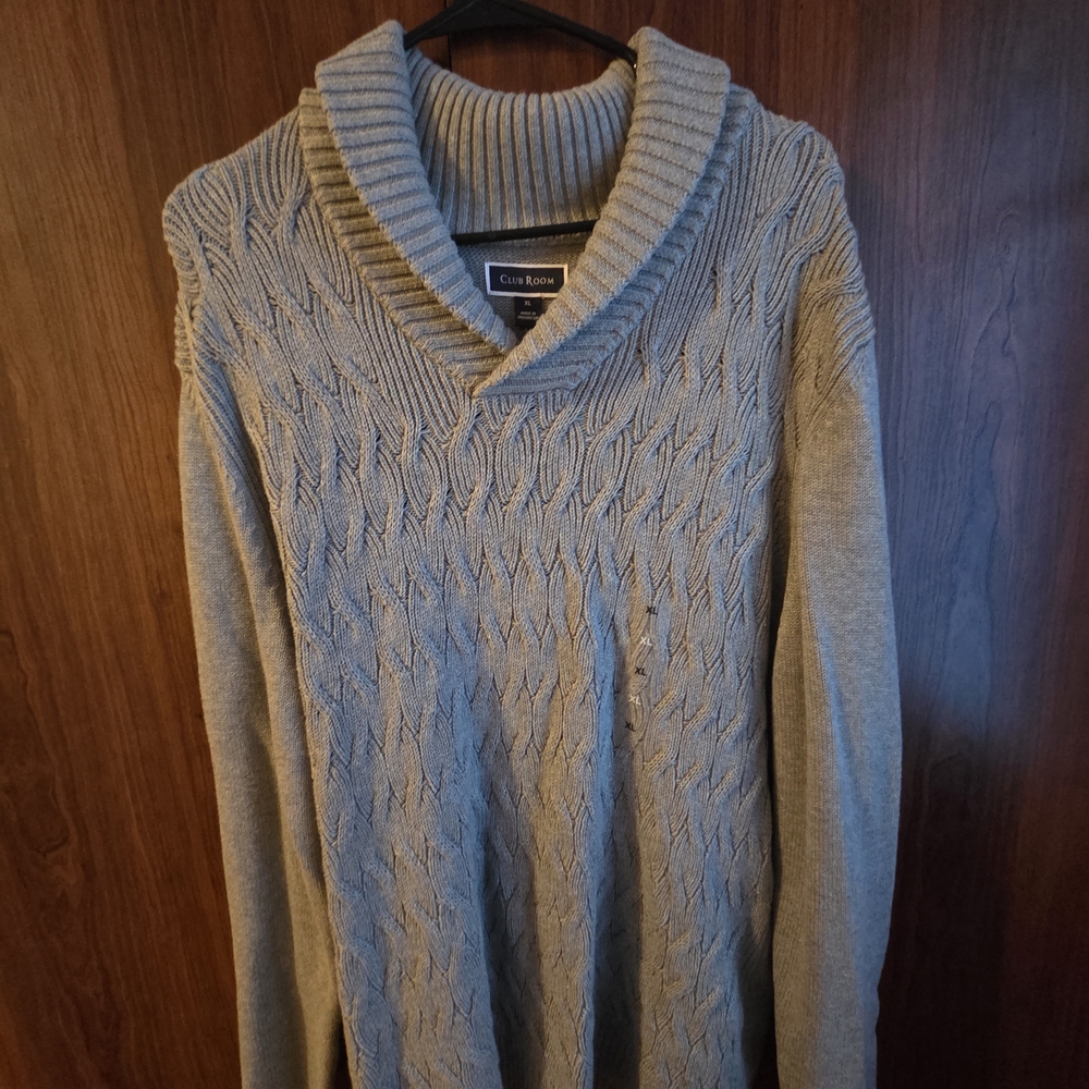Club Room Shawl Collar Cable Knit Sweater - Light Gray